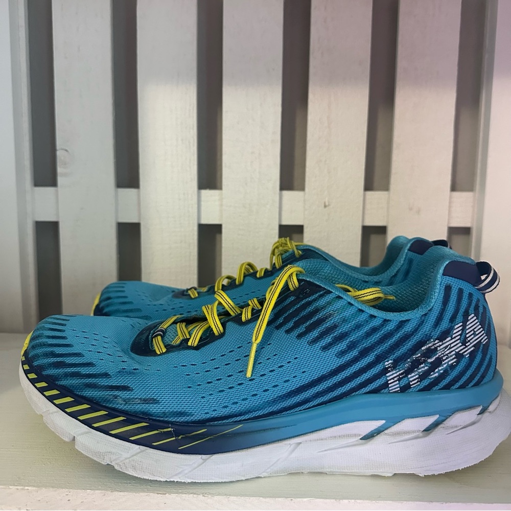 HOKA One One Running Shoes Blue Yellow Mens 12.5 Athletic Sneakers - Picture 6 of 14